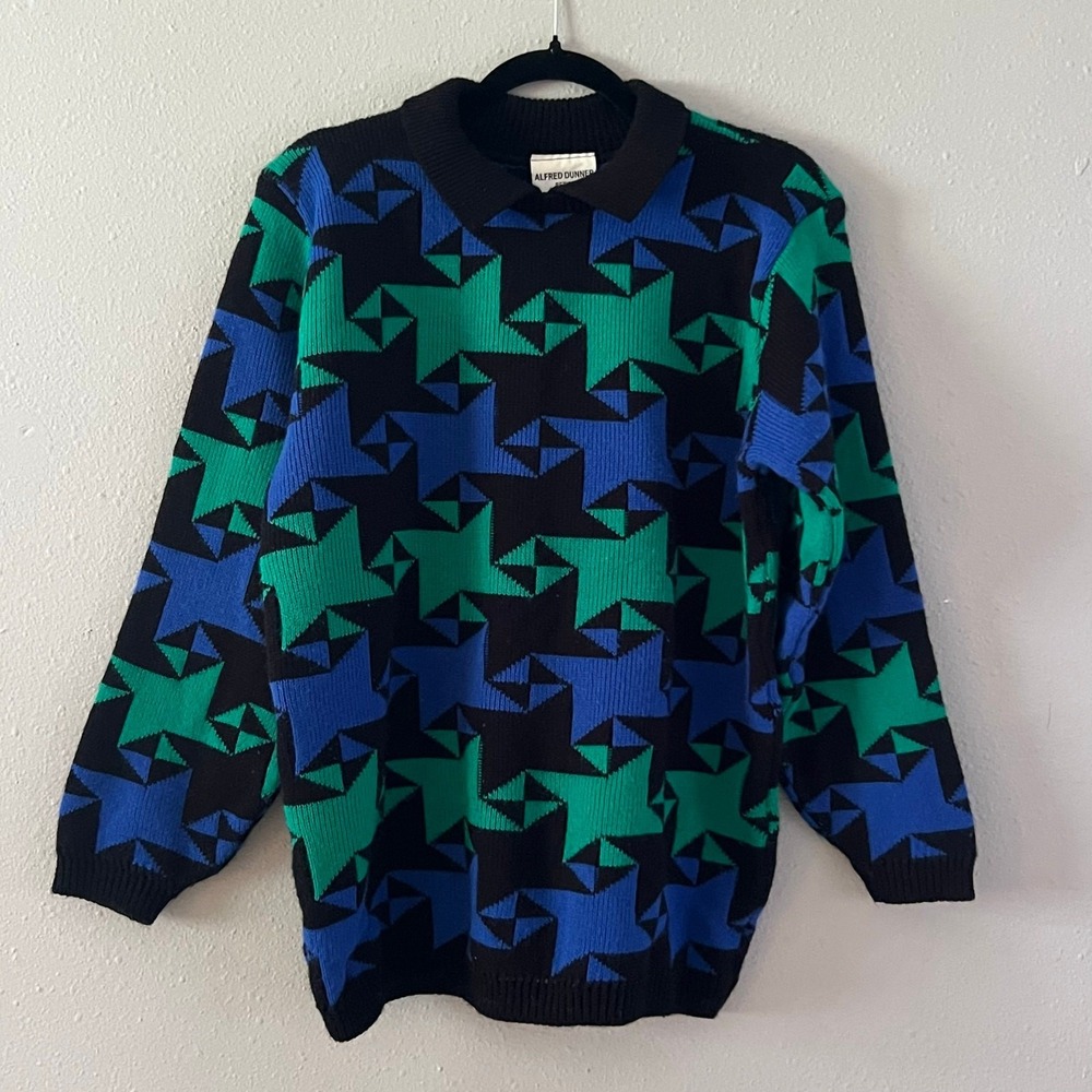 Vintage Alfred Dunner Sweater Women's M Petite Retro Academia Preppy Blue Green